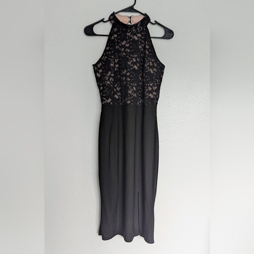 Women's Black Lace Bodice Halter Cocktail Dress Size Small